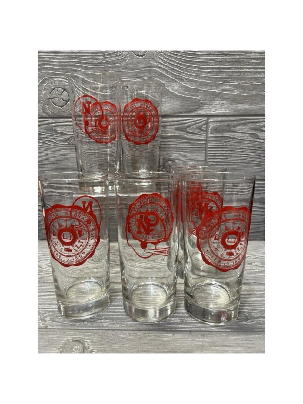 University of Nebraska Cornhuskers Husker Football & Seal Glasses Set of 7